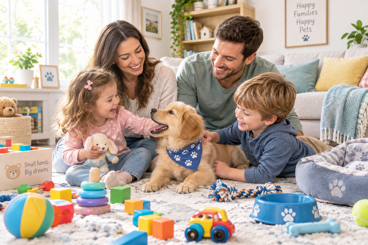 Family with children and dog